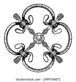 Beautiful hand drawn baroque elements or vintage patch for scarf, print or fabric design. Decorative marble stone architecture element. Circular floral style. Vector.