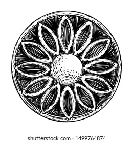 Beautiful hand drawn baroque elements or vintage patch for scarf, print or fabric design. Decorative marble stone architecture element. Circular floral style. Vector.