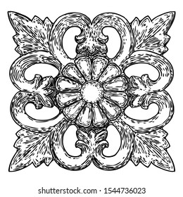 Beautiful hand drawn baroque elements or vintage patch for scarf, print or fabric design. Decorative marble stone architecture element. Circular floral style. Vector.