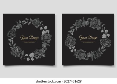 beautiful hand drawn black rose wedding invitation card set