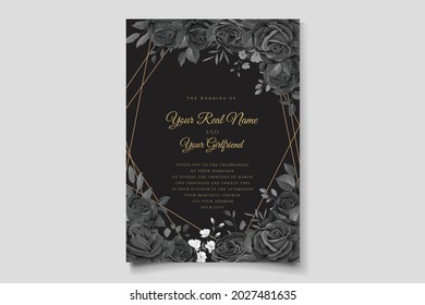 beautiful hand drawn black rose wedding invitation card set