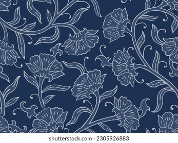 BEAUTIFUL HAND DRAWN BLOCK PRINT KALAMKARI STYLE SEAMLESS FLORAL ALL OVER PRINT