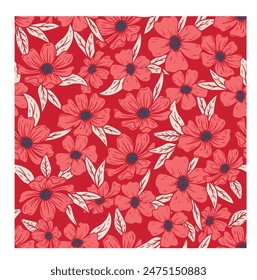 BEAUTIFUL HAND DRAWN BLOCK PRINT SEAMLESS FLORAL ALL OVER PRINT