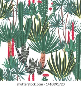 Beautiful Hand drawn blooming cactus, cacti, succulents, colofrul seamless pattern hose plants garden ,Design for fashion,fabric,web,wallpaper  and all prints on white background color