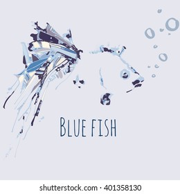 Beautiful hand drawn blue fish vector card