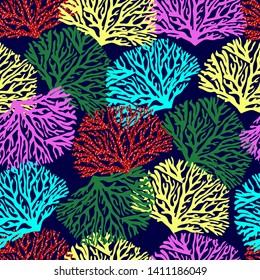 Beautiful hand drawn botanical vector illustration with tropical corals. Seamless pattern. 