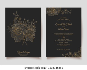 beautiful hand drawn brown roses wedding invitation card set