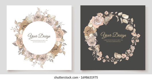 beautiful hand drawn brown roses wedding invitation card se