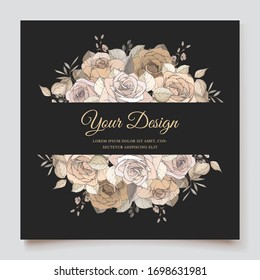 beautiful hand drawn brown roses wedding invitation card set
