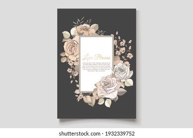 beautiful hand drawn brown roses wedding invitation card set