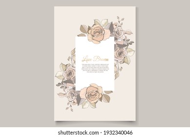 beautiful hand drawn brown roses wedding invitation card set