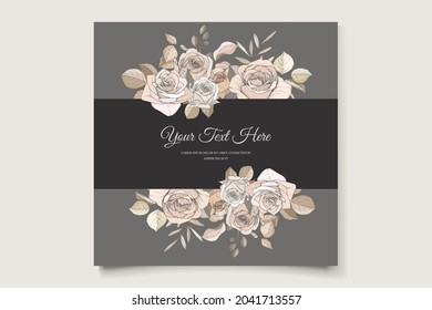 beautiful hand drawn brown roses wedding invitation card set