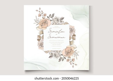 beautiful hand drawn brown roses wedding invitation card set