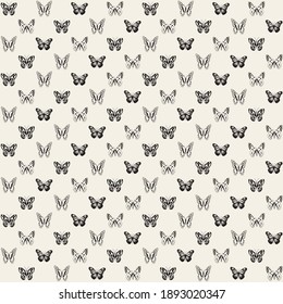 Beautiful hand drawn butterfly repeat pattern.
Insect seamless vector texture.
Flying wildlife background.