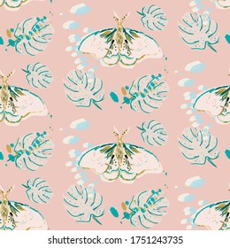 Beautiful hand drawn butterfly seamless pattern.  Can use for print, template, fabric, presentation, textile, banner, poster, wallpaper, digital paper.