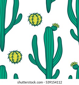 Beautiful hand drawn cacti abstract natural seamless pattern.