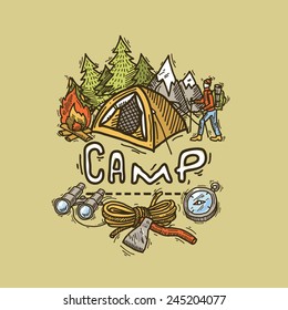 beautiful hand- drawn camp illustration 