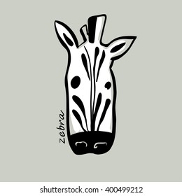 Beautiful hand drawn  cartoon style vector zebra head