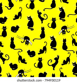 Beautiful hand drawn cats design seamless pattern vector for prints on paper, fabric or objects