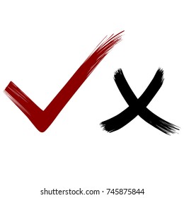 Beautiful Hand Drawn Check Marks in Red & Black Isolated on White Background. Vector Illustration