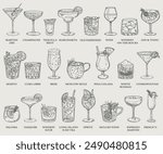 Beautiful hand drawn collection of drinks and cocktails - vector illustration