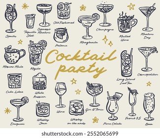 Beautiful hand drawn collection of drinks and cocktails - vector illustration 