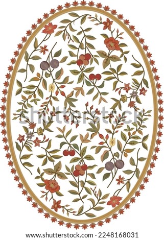 Beautiful hand drawn color  full floral oval rug motif