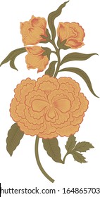 Beautiful hand drawn colour flowers  with green leaves