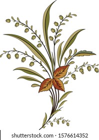 Beautiful hand drawn colour full leaves plant  motif