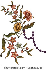 Beautiful hand drawn colour full floral motif