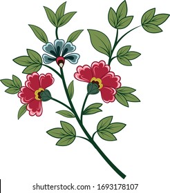 Beautiful hand drawn colour full flowers with green leaves
