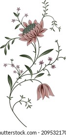 Beautiful hand drawn colour full floral motif with white background.