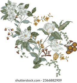 Beautiful hand drawn colour full floral motif.
