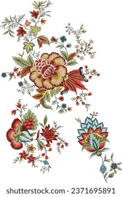 Beautiful hand drawn colour full floral motif.