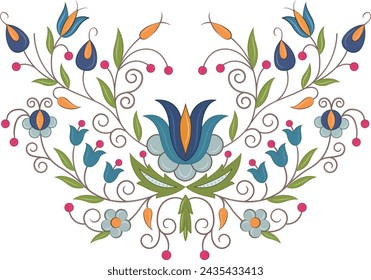 Beautiful hand drawn colour full floral motif