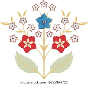 Beautiful hand drawn colour full floral motif with white background.