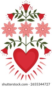 Hermoso color dibujado a mano lleno de motivos florales con fondo blanco.