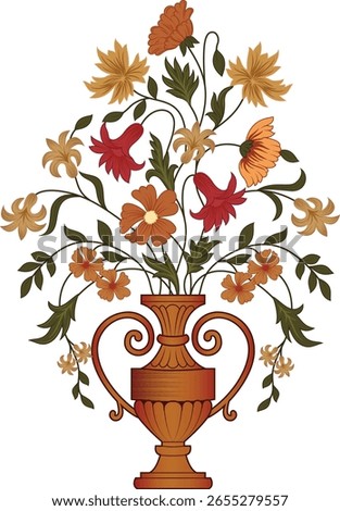  Beautiful hand drawn colour full vintage floral vase pattern.
