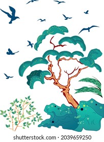 Beautiful hand drawn colourful tree