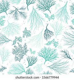 Beautiful Hand Drawn corals seamless pattern, underwater background, great for textiles, banner, wallpapers, wrapping - vector design