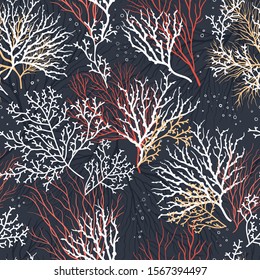 Beautiful Hand Drawn corals seamless pattern, underwater background, great for textiles, banner, wallpapers, wrapping - vector design