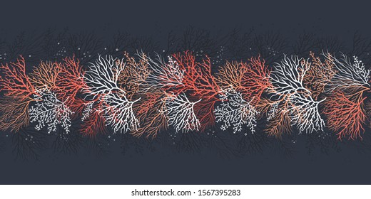 Beautiful Hand Drawn corals seamless pattern horizontal, underwater background, great for textiles, banner, wallpapers, wrapping - vector design