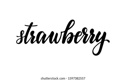Beautiful Hand drawn creative calligraphy, brush pen lettering text strawberry. design for holiday greeting card and invitation of seasonal summer holidays, beach parties, tourism and travel