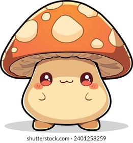 Beautiful hand drawn cute mushroom. Vector mushroom with cute eyes and kawaii cuteness.