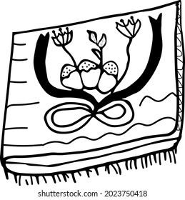 Beautiful  hand drawn doodle style Easter towel with eggs ,ribbons,flowers on it,lines make it looks realistic,good for Easter arrnagements,cards and other events,black and white style