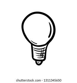 Beautiful hand drawn fashion bulb icon. Hand drawn black sketch. Sign / symbol / doodle. Isolated on white background. Flat design. Vector illustration.
