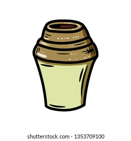 Beautiful hand drawn fashion cup of coffee icon. Hand drawn black sketch. Sign / symbol / doodle. Isolated on white background. Flat design. Vector illustration.