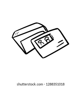 Beautiful hand drawn fashion envelope icon. Hand drawn black sketch. Sign / symbol / doodle. Isolated on white background. Flat design. Vector illustration.