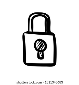 Beautiful hand drawn fashion lock icon. Hand drawn black sketch. Sign / symbol / doodle. Isolated on white background. Flat design. Vector illustration.