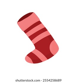 A Beautiful hand drawn fashion red and pink vector illustration of the Knitted Christmas Sock isolated on a white background